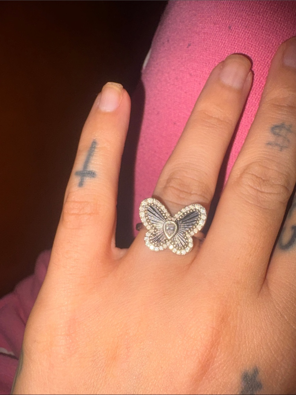 sterling Silver Butterfly Halo Ring - Women's Fashion Jewelry size 8